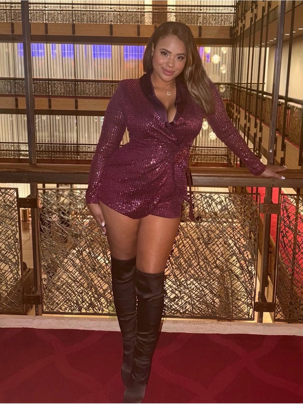 Fashion Nova Plum Sequin Wrap Romper